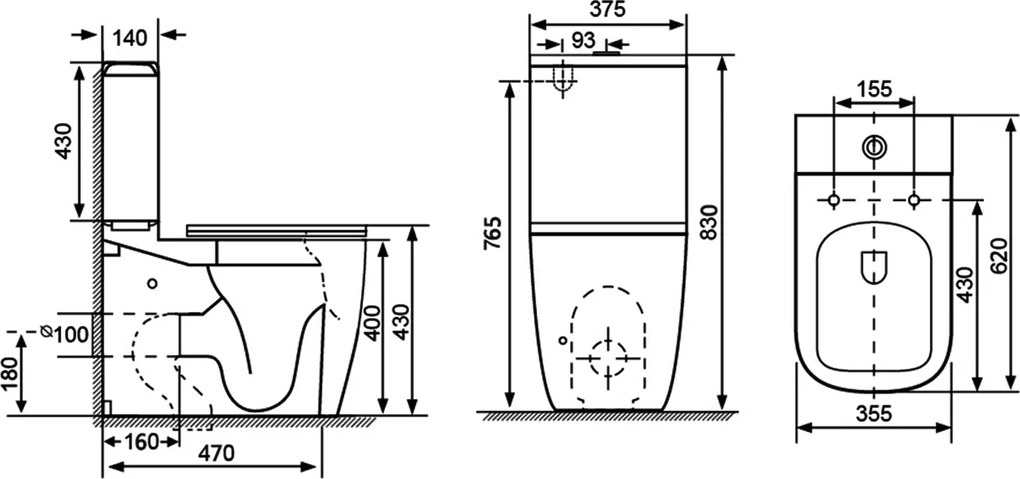 Sapho Sapho, IMALA kombi WC, Vortex Rimless, spodný/zadný odpad, biela, PC107V