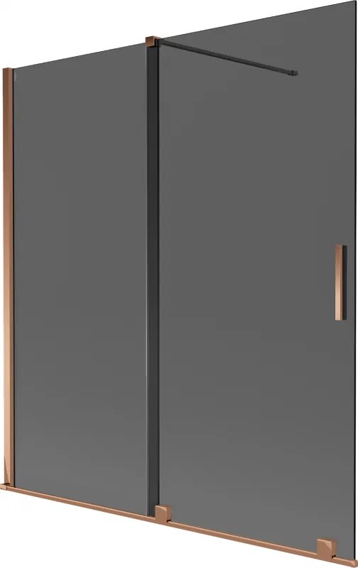 Mexen Velar, 2-krídlová posuvná vaňová zástena 150 x 150 cm, 8mm šedé sklo, ružové zlato, 896-150-000-41-60