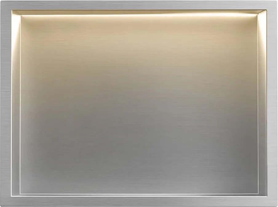 Rea Vstavaná kúpeľňová polica s LED osvetlením 45x30 cm, brúsená oceľ