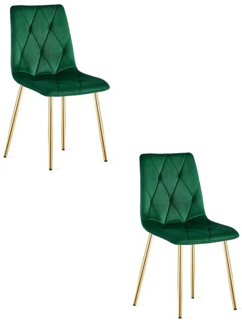 Set dvoch jedálenských stoličiek LIBRA zamatové, tmavozelené / zlaté nohy (2 ks)