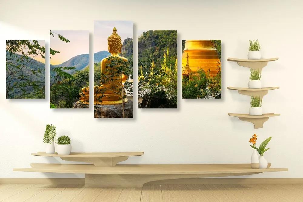 5-dielny obraz zlatý Budha a krásy prírody