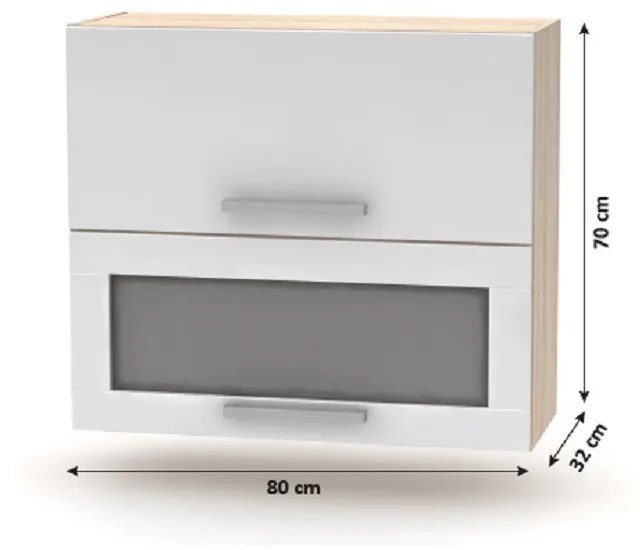 Kondela Horná výklopná skrinka so sklom 2DV, dub sonoma/biela, NOVA PLUS NOPL-016-OH