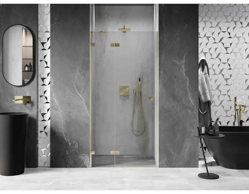 Mexen, Mexen Lunar výklopné sprchové dvere ľavé 115 cm, transparentné, brúsené zlato - 834-115-000-55-00-L
