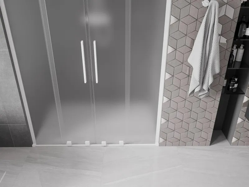 Mexen Velar L Duo, posuvné sprchové dvere do otvoru 150 cm, 8mm sklo námraza, biela matná, 871-150-003-32-20