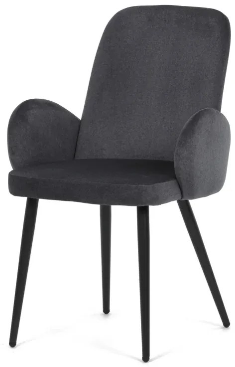 Židle jidelní, šedá látka, černá kovová noha