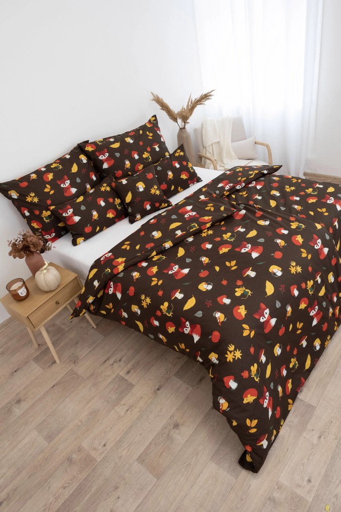 Bavlnené obliečky Renforcé - Jesenný les tmavo hnedé 140 × 200 cm, 70 x 90 cm