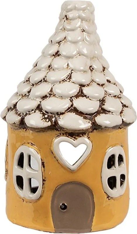 Žltý keramický svietnik rozprávkový domček - Ø 11*17 cm