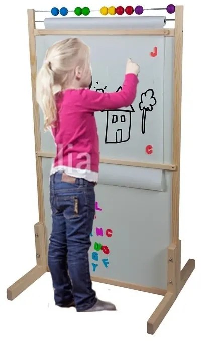 Detská magnetická a kriedová tabuľa s počítadlom a rolí papiera