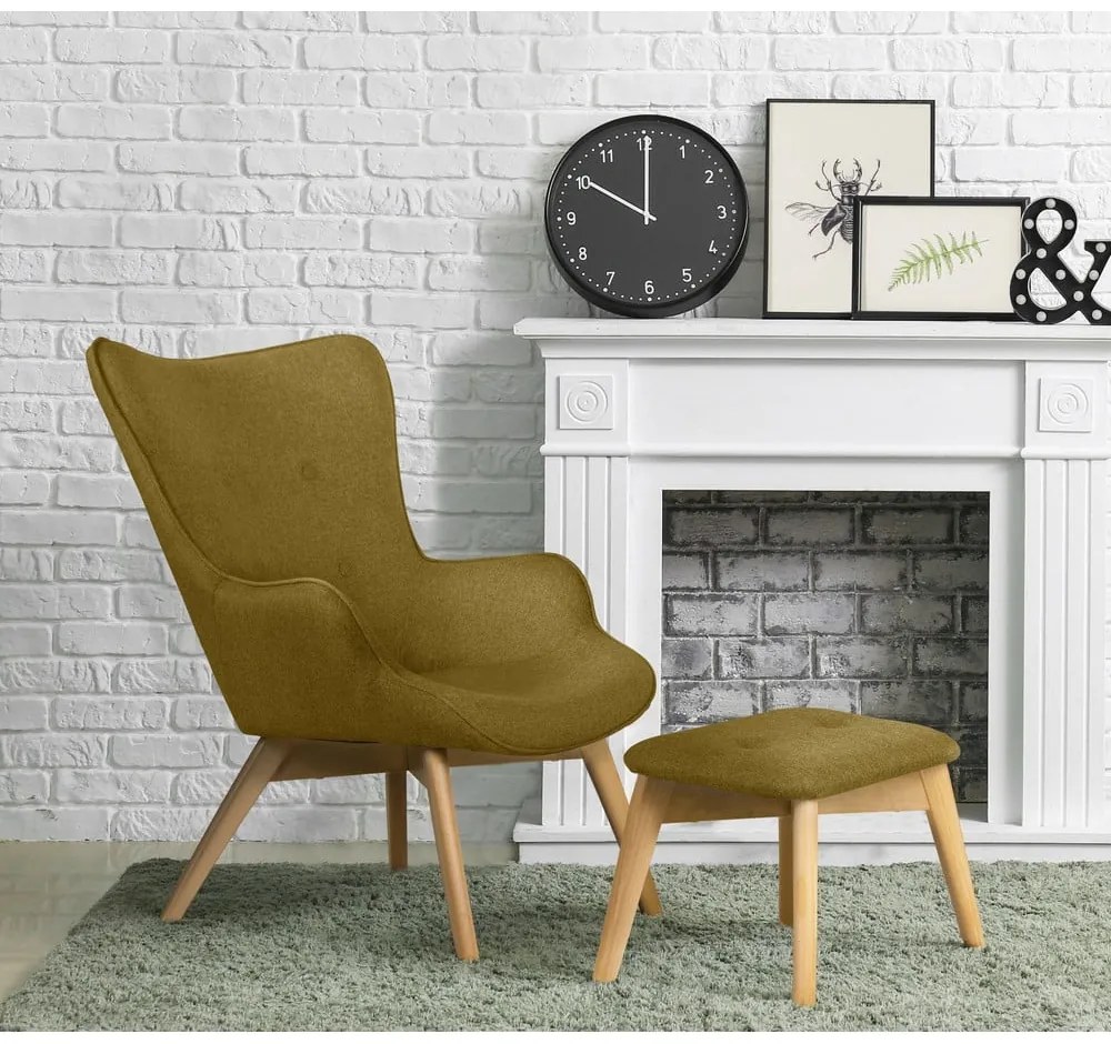 Zelené kreslo s podnožkou Niko – Ropez