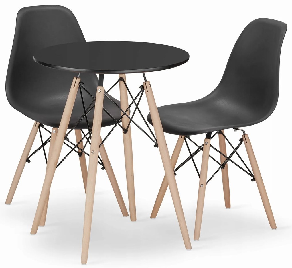 Jedálenská zostava TODI 60cm okrúhly stolový set čierny + 2 stoličky OSAKA čierne