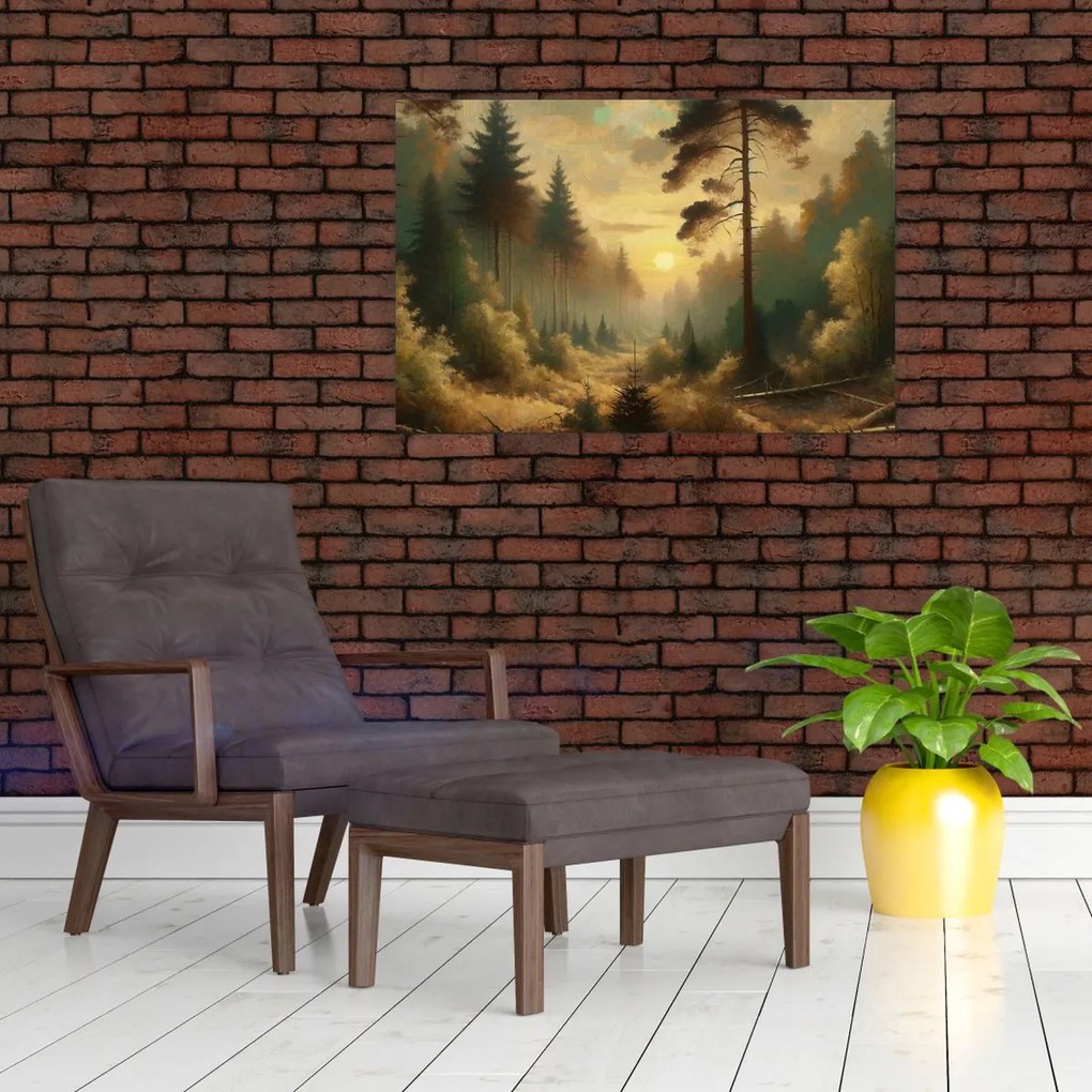 Obraz - Slnko žiariace lesom (90x60 cm)