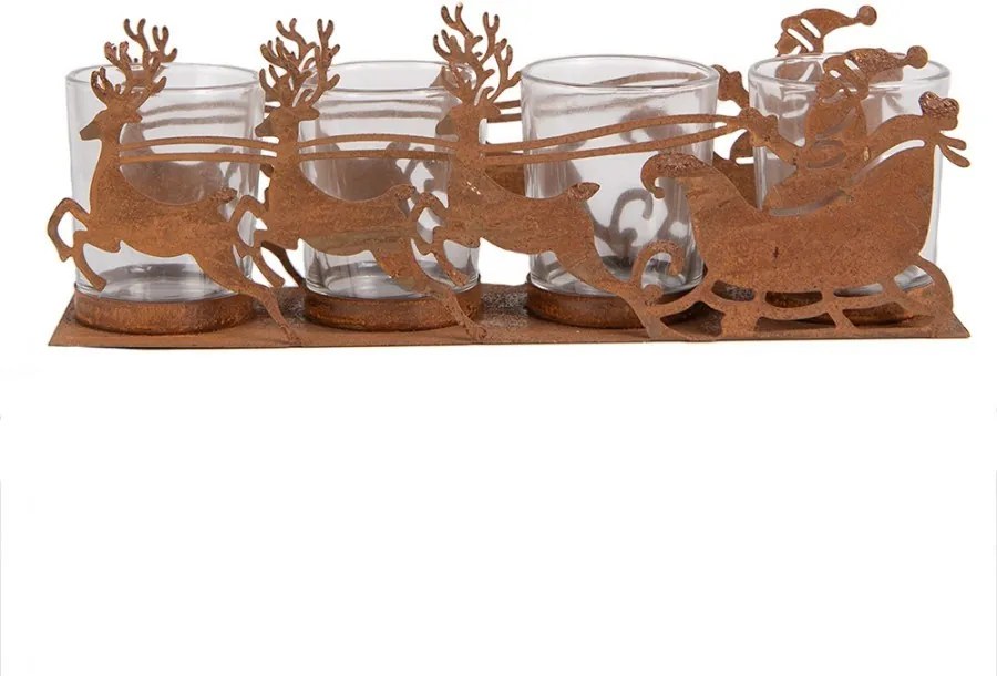 Hrdzavý kovový vianočný svietnik Santa so záprahom Brocante rust - 25*8*8 cm