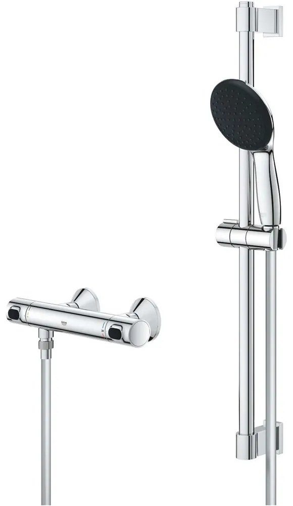 GROHE Precision Flow nástenný sprchový termostat, ručná sprcha 1jet EcoJoy priemer 110 mm, 62 cm sprchová tyč, jazdec a sprchová hadica 175 cm, chróm, 34800001