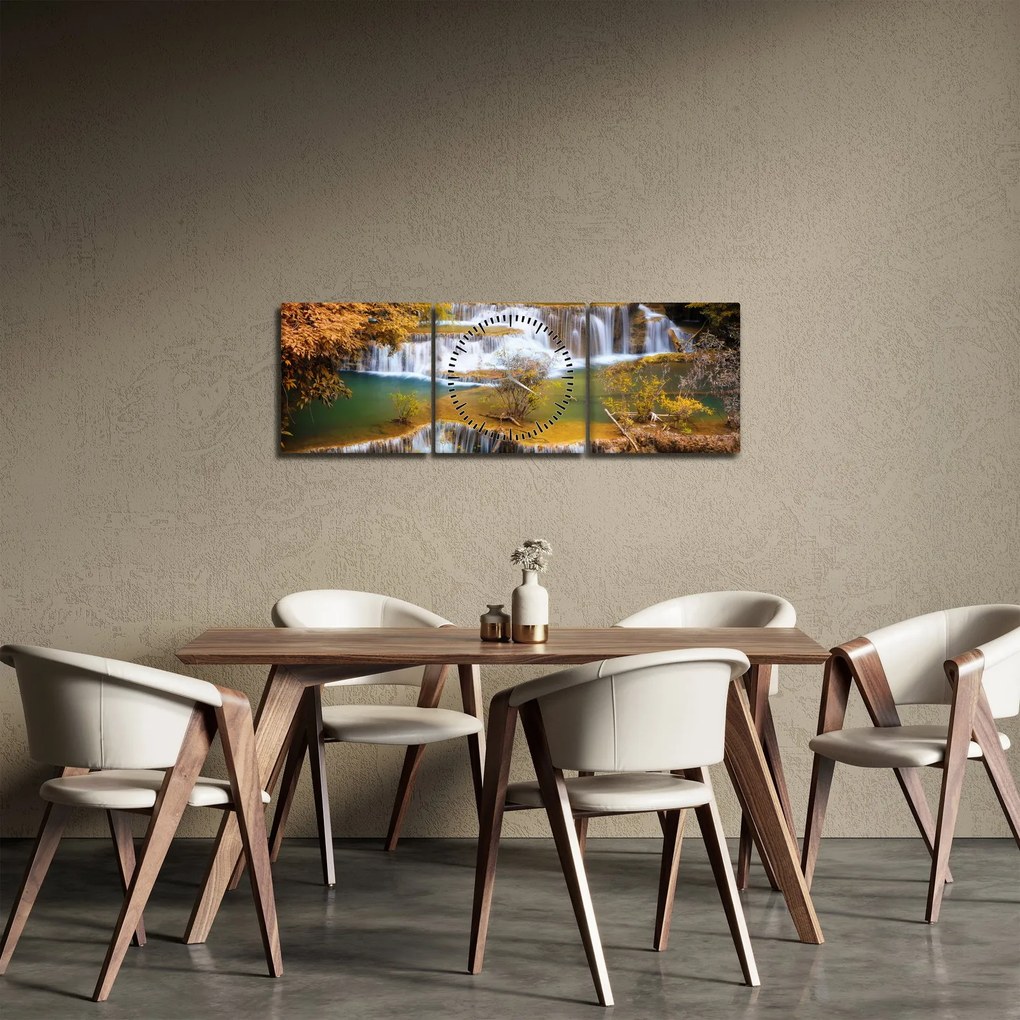 Obraz - Vodopády Huay Mae Khamin, Thajsko (s hodinami) (90x30 cm)
