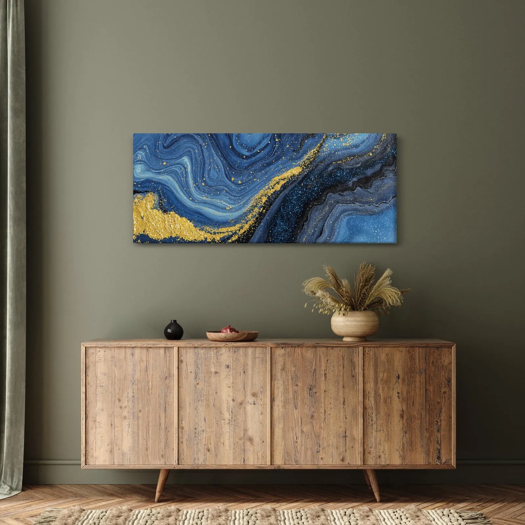 Obraz - Modro-zlatá abstrakcia (120x50 cm)