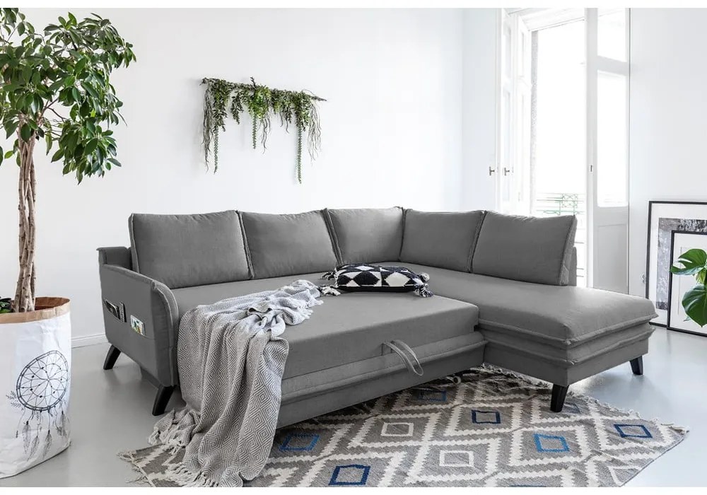 Tmavosivá rozkladacia rohová pohovka Miuform Charming Charlie L, pravý roh