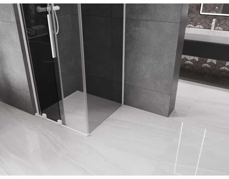 Mexen Velar L, sprchový kút s posuvnými dverami 110 x 110 cm, 8mm šedé sklo, biela matná, 871-110-110-43-20