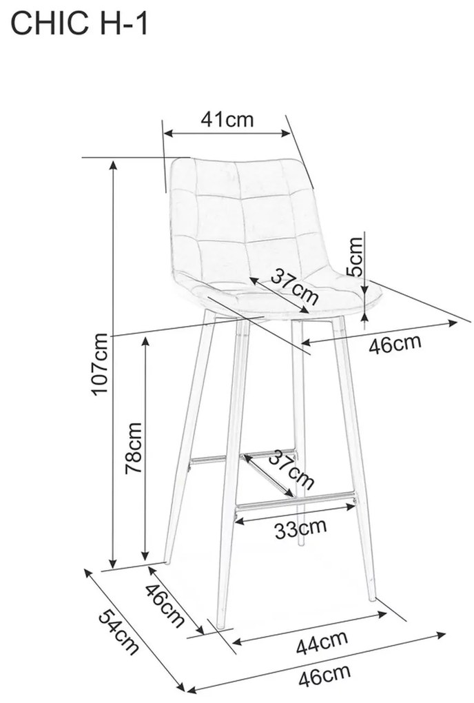 Sametová barová židle CHIC 107 cm šedá