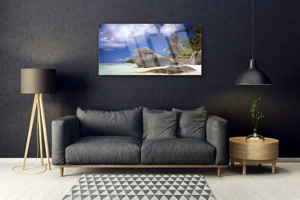 Obraz na skle Skaly pláž príroda 120x60 cm