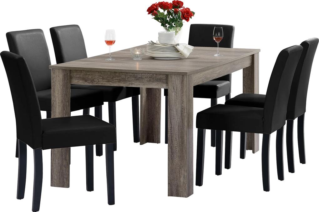 [en.casa]® Rustikálny dubový jedálenský stôl HTFU-2337 so 6 stoličkami HTMY-9706