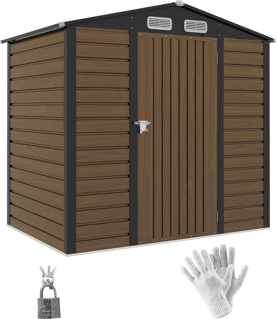 Záhradný domček Outsunny 190x131x188 cm s dvoma ventilačnými oknami a dverami na terasu a balkón Dub | Aosom