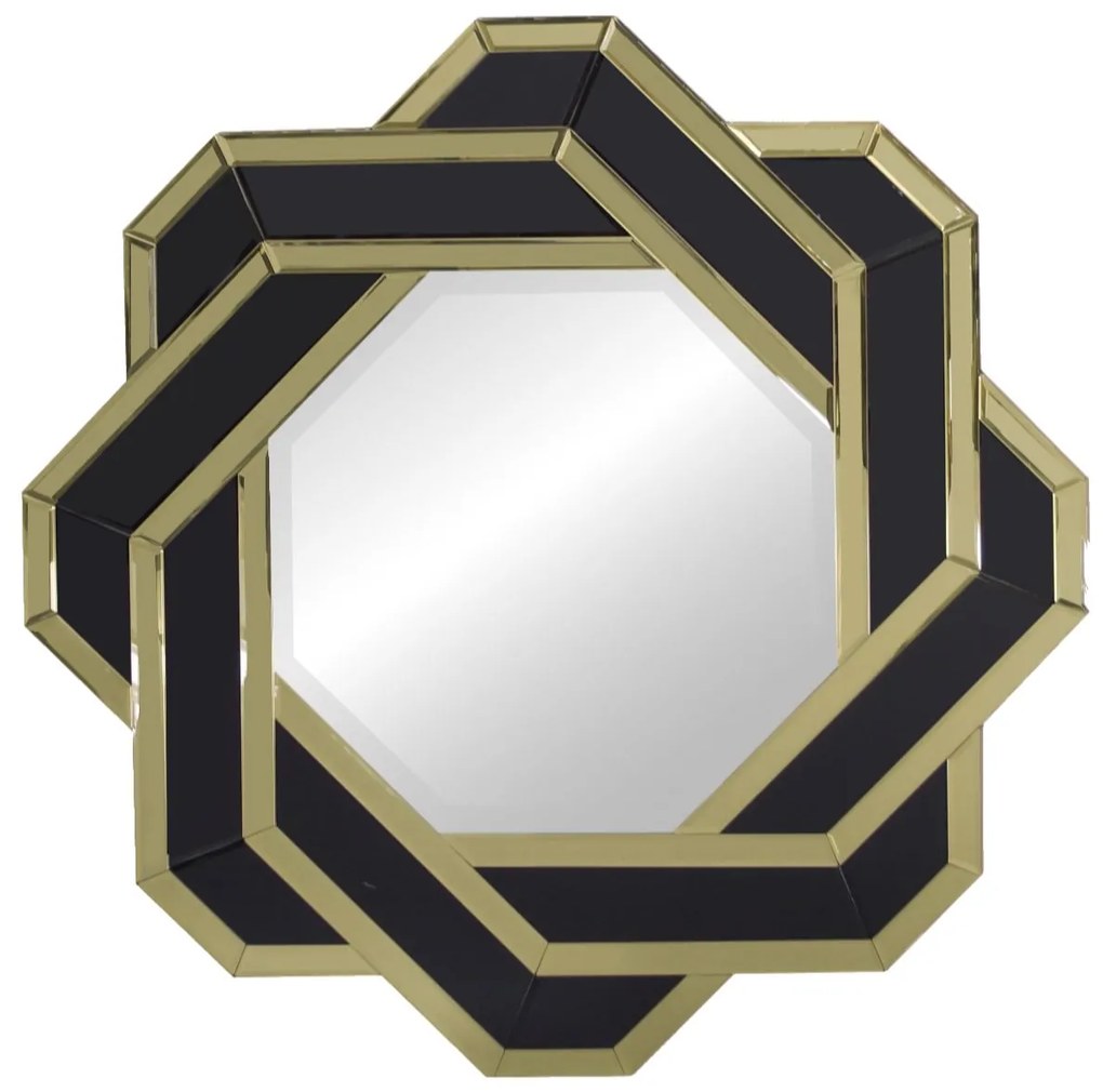 ARTEHOME Zrkadlo v geometrickom zlatom a čiernom luxusnom ráme 80 cm dekoratívne Silvia