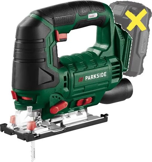Parkside®  Aku priamočiara píla 20 V Pstda 20-Li C3 + Akumulátor 20 V/4 Ah + Rýchlonabíjačka 20 V/4,5 A  (800012335)