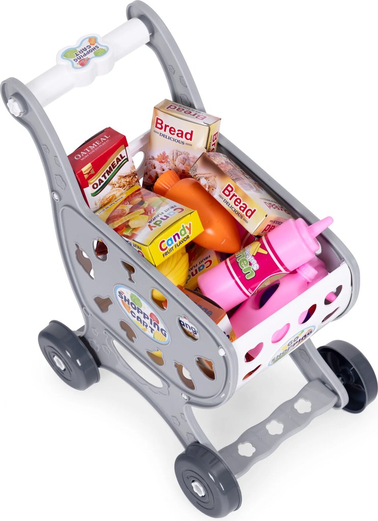 Detský nákupný vozík - hračka do supermarketu s 18 potravinovými doplnkami, pre deti 3+