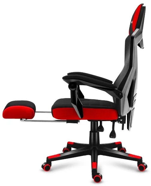Ergonomické herné červené kreslo s opierkou nôh COMBAT 3.0