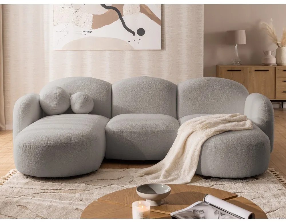 Sivá rohová pohovka z textílie buklé (do tvaru "U") Orbit – Ropez