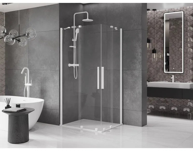 Mexen Velar Duo, sprchový kút s posuvnými dverami 100(dvere) x 90(dvere) cm, 8mm číre sklo, biela, 871-100-090-02-20