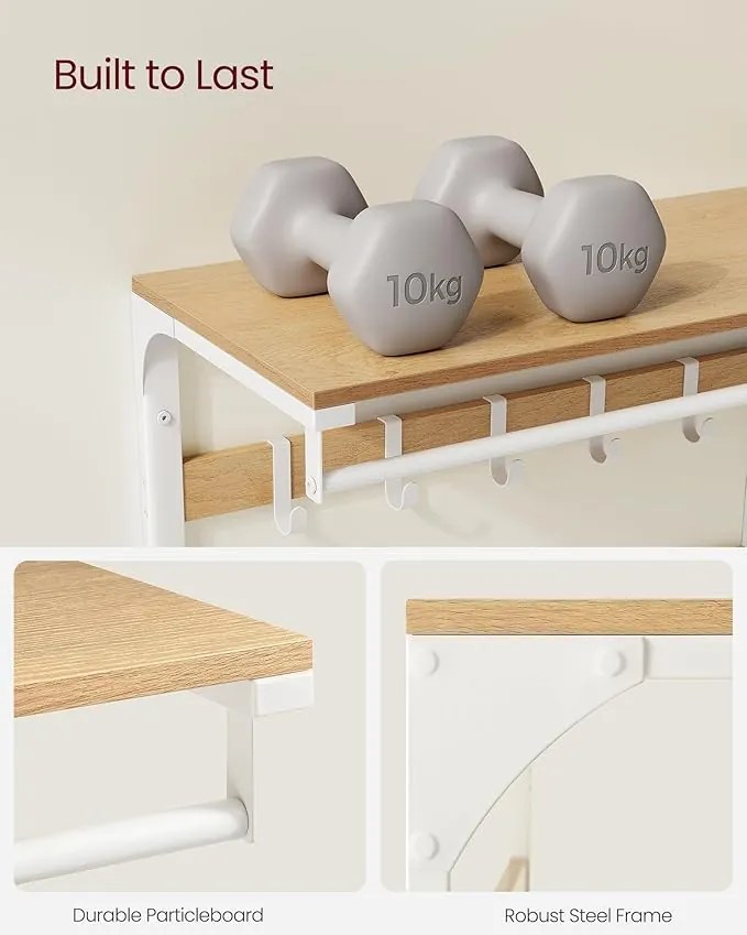 Nástenný vešiak s policou, dubová farba – biela