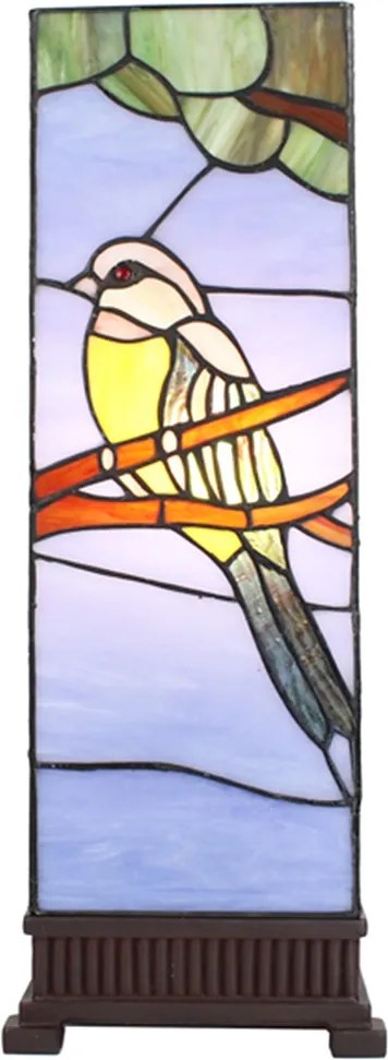 Modrá stolná lampa Tiffany s vtáčikom Birdie - 18*18*48 cm E14/max 1*40W