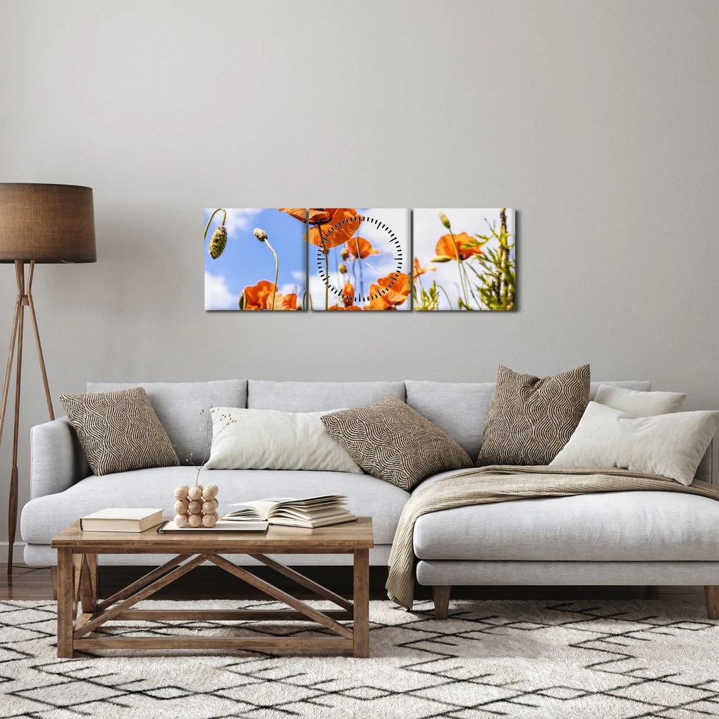 Obraz vlčích makov (s hodinami) (90x30 cm)