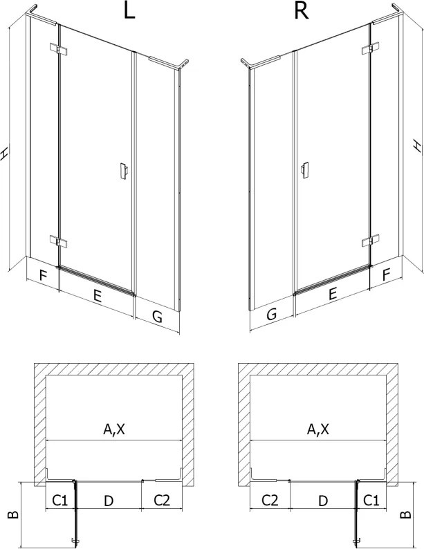 Mexen Mist-H L, 1-krídlové sprchové dvere pravé 145 cm, číre sklo, čierny profil, 8A5L-145-001-70-00-P