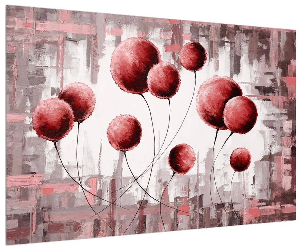 Abstraktný obraz - červené balóniky (90x60 cm)