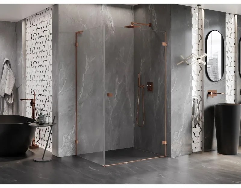 Mexen Lunar-B L pravý výklopný sprchový kút 95 x 90 cm, číre sklo, medená matná, 832L-095-090-65-00-P