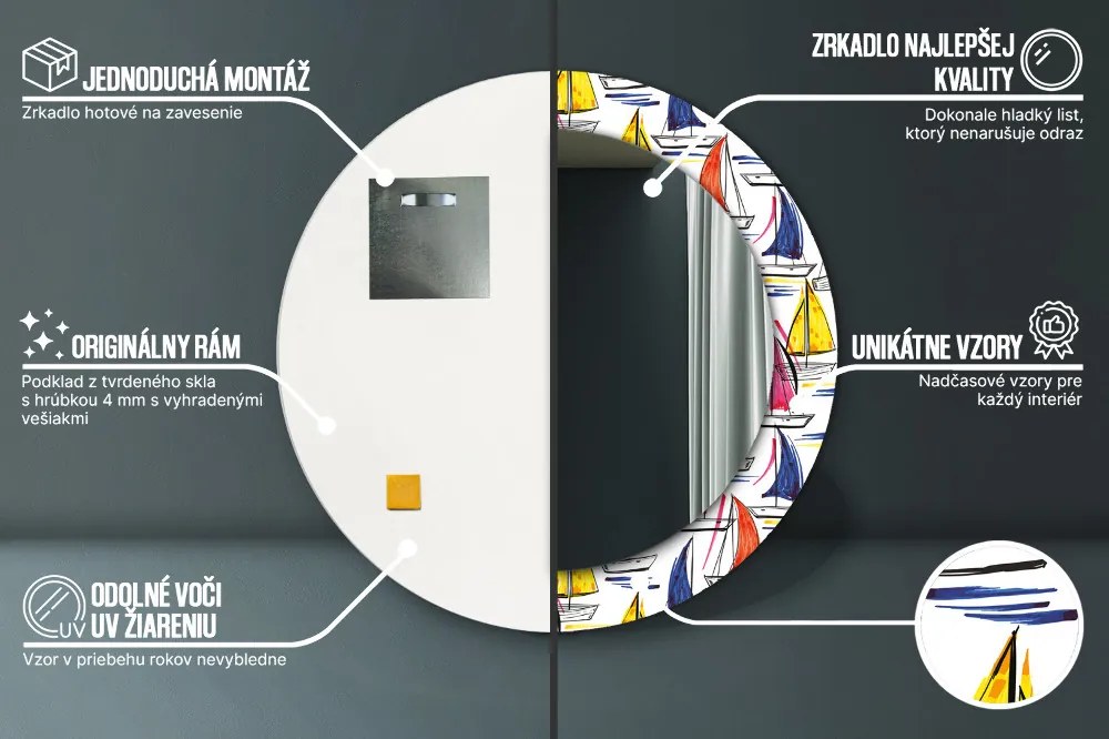 Okrúhle dekoračné zrkadlo s motívom Łódź na jazere fi 70 cm