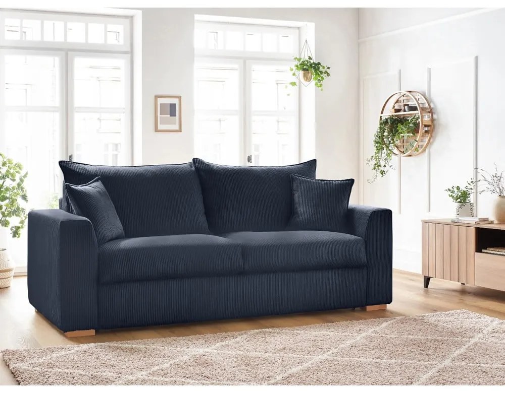 Tmavomodrá menčestrová rozkladacia pohovka 225 cm Augustin – Bobochic Paris