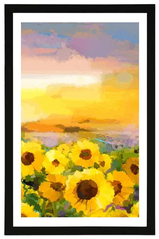 Plagát s paspartou slnečnicové pole - 40x60 silver