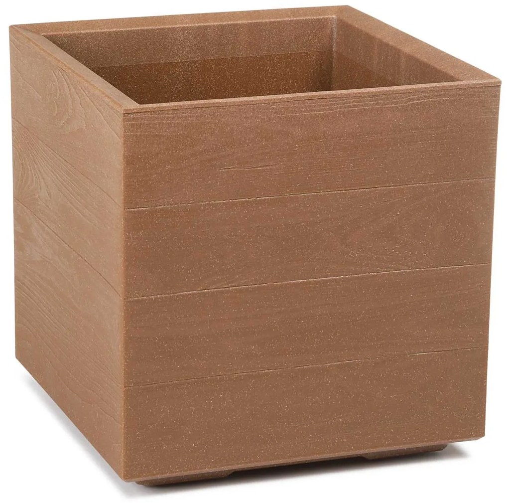 PLASTOVÝ KVETINÁČ NA KOLIESKACH BETONIQUE ECO 40X40 CM DREVENÝ DEKOR HNEDÁ