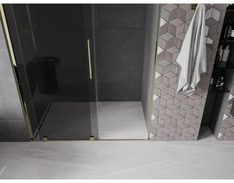 Mexen Velar, posuvné sprchové dvere do otvoru 140 cm, 8mm šedé sklo, zlatá lesklá, 871-140-000-41-50