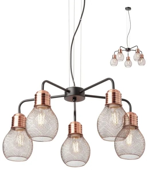 Redo 01-1580 - Luster na lanku EDISON 5xE27/42W/230V priemer 53 cm čierna/medená