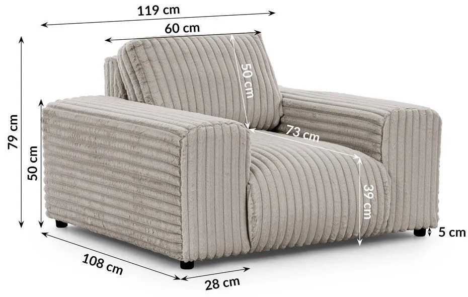 Svetlosivé menčestrové kreslo Justin – Ropez