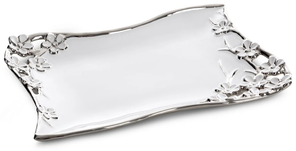 DEKORAČNÝ KERAMICKÝ TANIER KARIN 36X26 CM BIELA