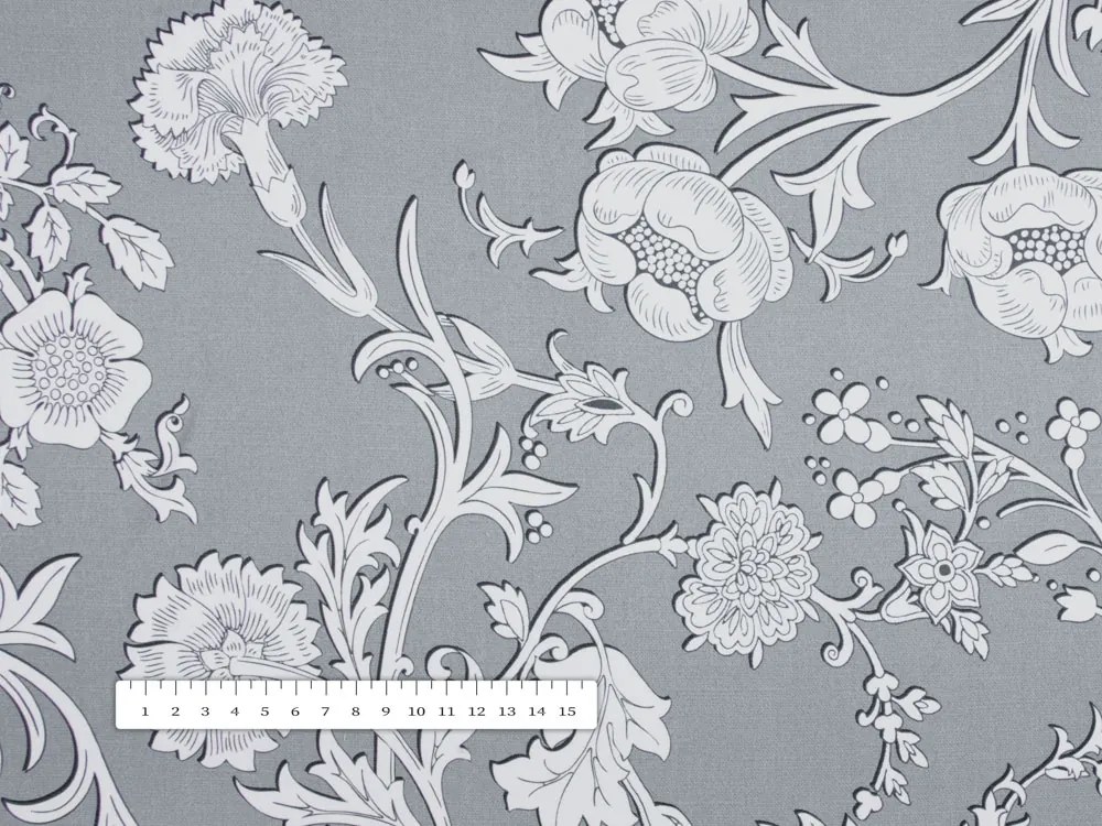 Biante Dekoračný behúň na stôl PM-046 Zámocké kvety na svetlo sivom 20x180 cm