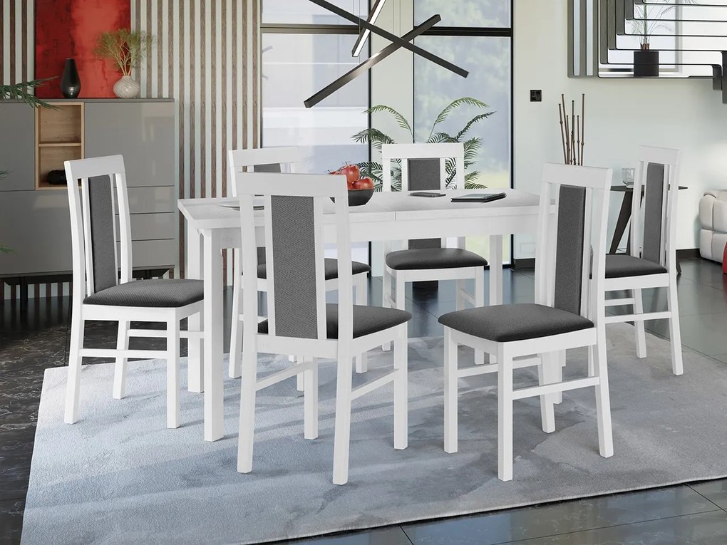 Rozkladací stôl so 6 stoličkami - AL34, Morenie: biela - L, Poťahové látky: 26x - Kronos 22