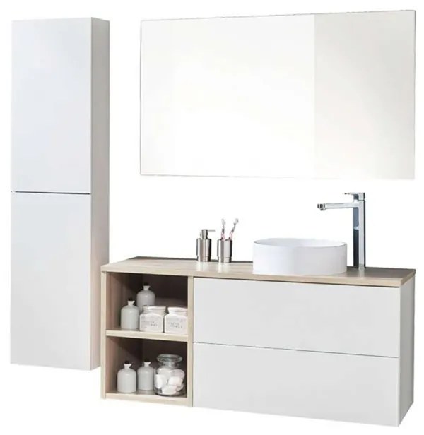 Mereo, Aira, kúpeľňová skrinka s keramickým umývadlom 81 cm, biela, dub, šedá, MER-CN751