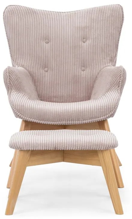 Svetloružové menčestrové kreslo s podnožkou Niko – Ropez