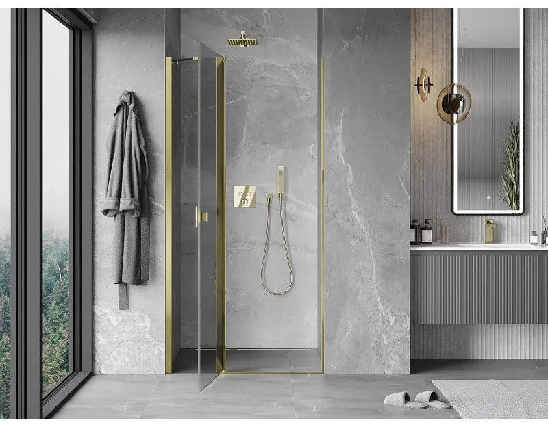 Mexen MIST, 1-krídlové sprchové dvere (1d+1s) 75x200 cm, 6mm číre sklo, zlatý profil, 8A4-075-000-50-00